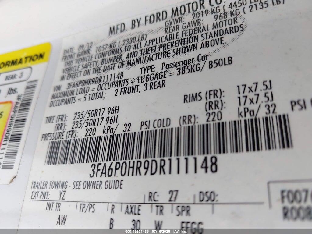 3FA6P0HR9DR111148 2013 FORD FUSION photo no. 9