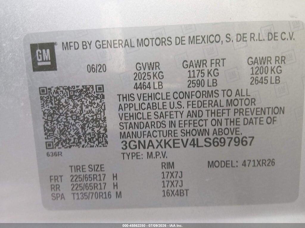 3GNAXKEV4LS697967 2020 CHEVROLET EQUINOX photo no. 9