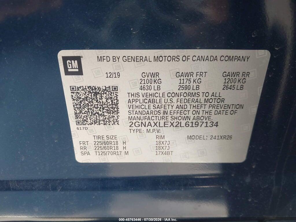 2GNAXLEX2L6197134 2020 CHEVROLET EQUINOX photo no. 9