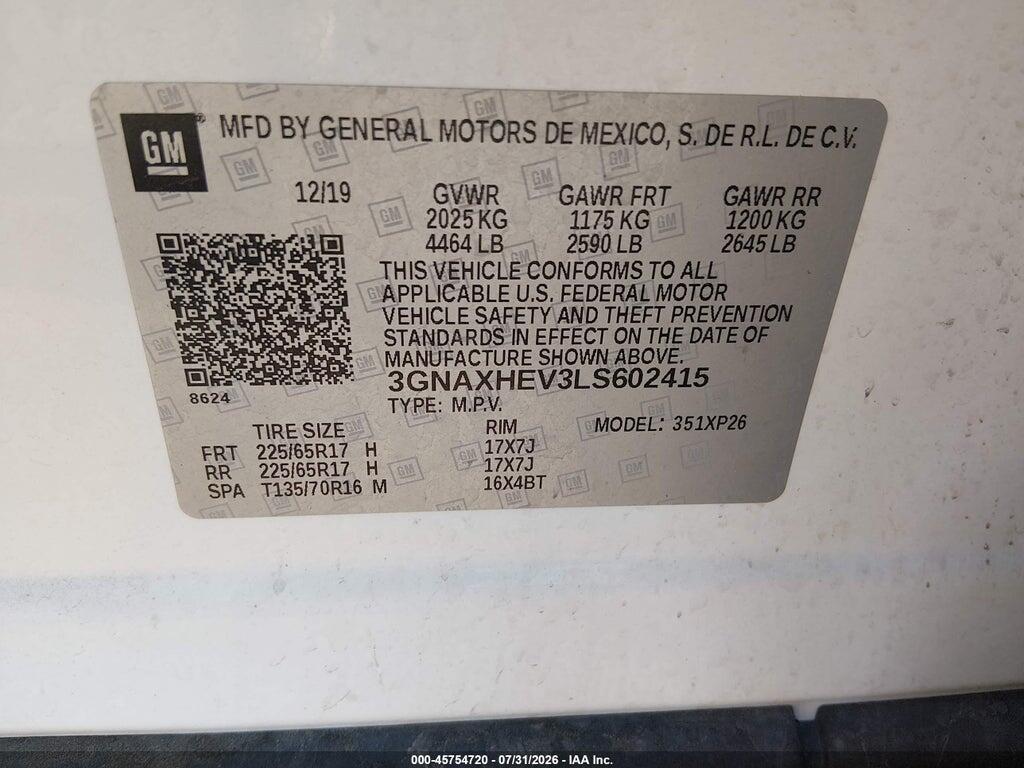 3GNAXHEV3LS602415 2020 CHEVROLET EQUINOX photo no. 9