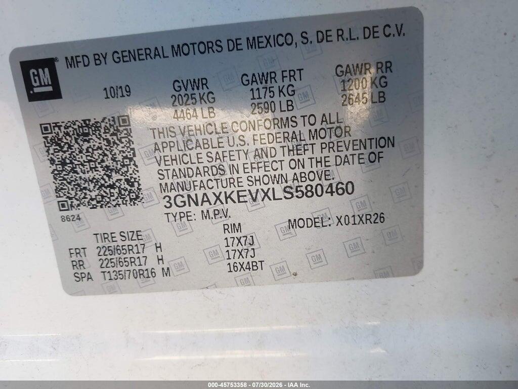 3GNAXKEVXLS580460 2020 CHEVROLET EQUINOX photo no. 9