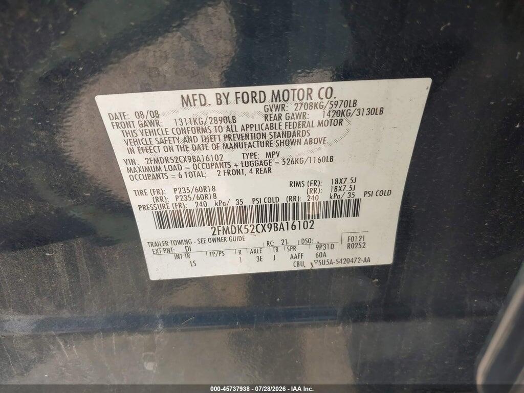 2FMDK52CX9BA16102 2009 FORD FLEX photo no. 9