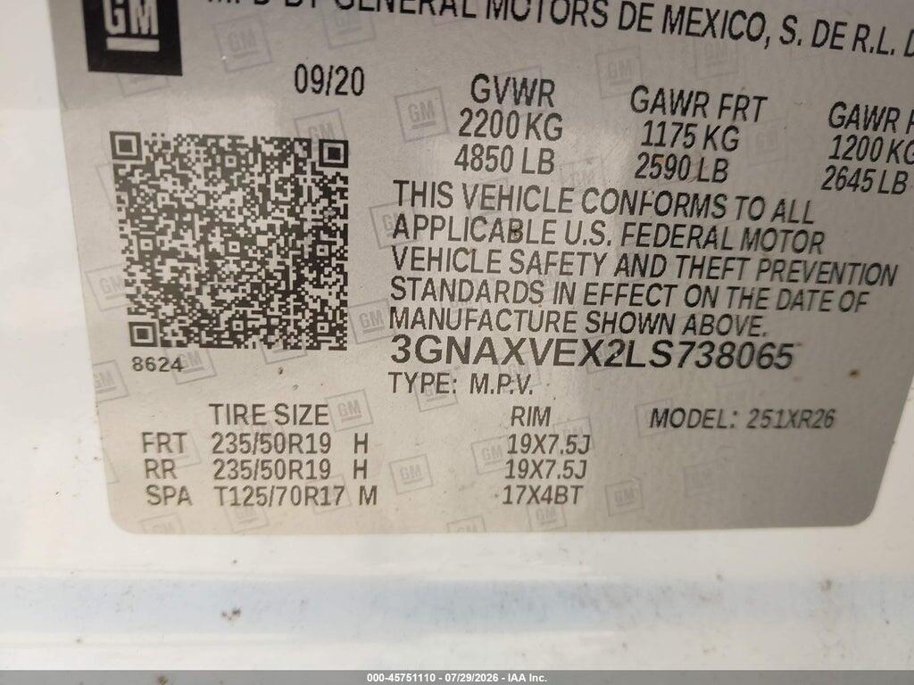 3GNAXVEX2LS738065 2020 CHEVROLET EQUINOX photo no. 9