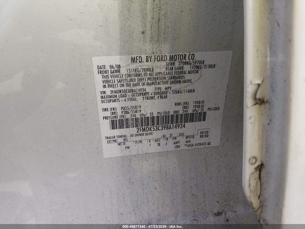 2FMDK53C39BA14934 2009 FORD FLEX photo no. 9