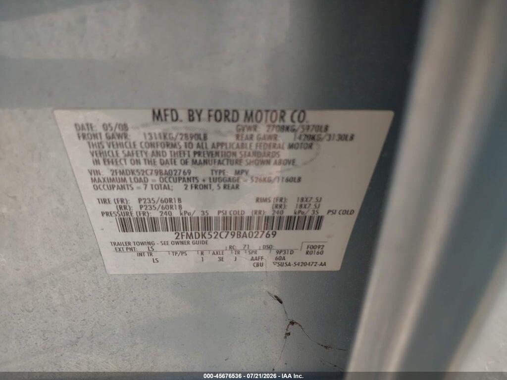 2FMDK52C79BA02769 2009 FORD FLEX photo no. 9