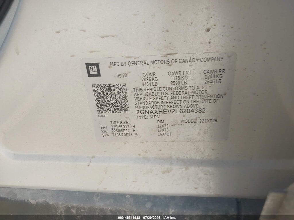 2GNAXHEV2L6284382 2020 CHEVROLET EQUINOX photo no. 9