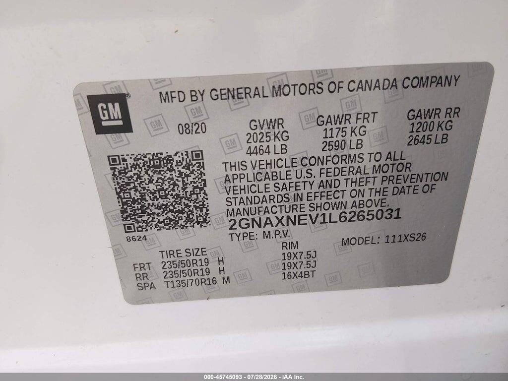 2GNAXNEV1L6265031 2020 CHEVROLET EQUINOX photo no. 9