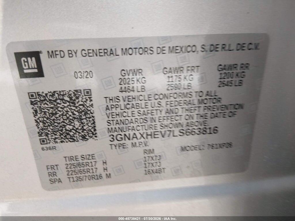 3GNAXHEV7LS663816 2020 CHEVROLET EQUINOX photo no. 9