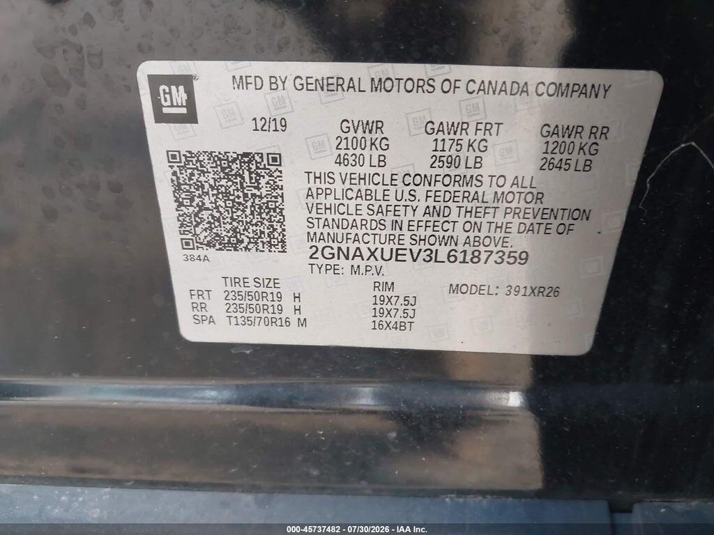 2GNAXUEV3L6187359 2020 CHEVROLET EQUINOX photo no. 9