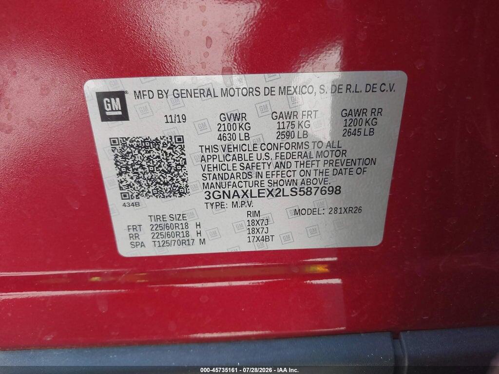 3GNAXLEX2LS587698 2020 CHEVROLET EQUINOX photo no. 9