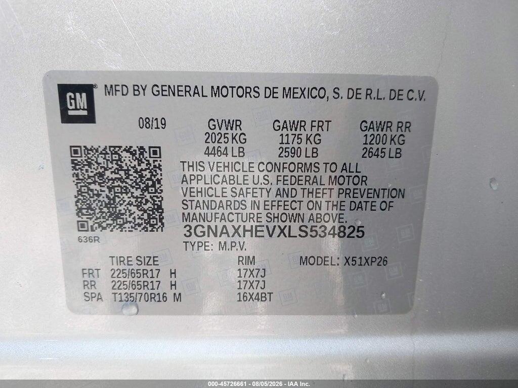 3GNAXHEVXLS534825 2020 CHEVROLET EQUINOX photo no. 9