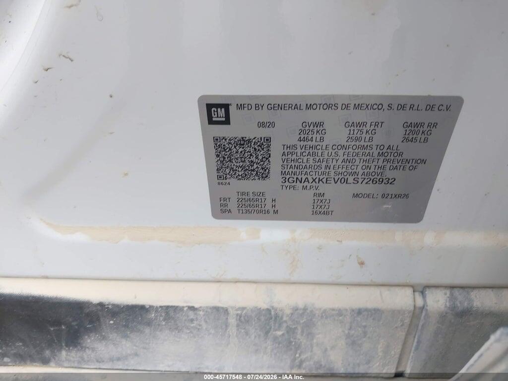 3GNAXKEV0LS726932 2020 CHEVROLET EQUINOX photo no. 9