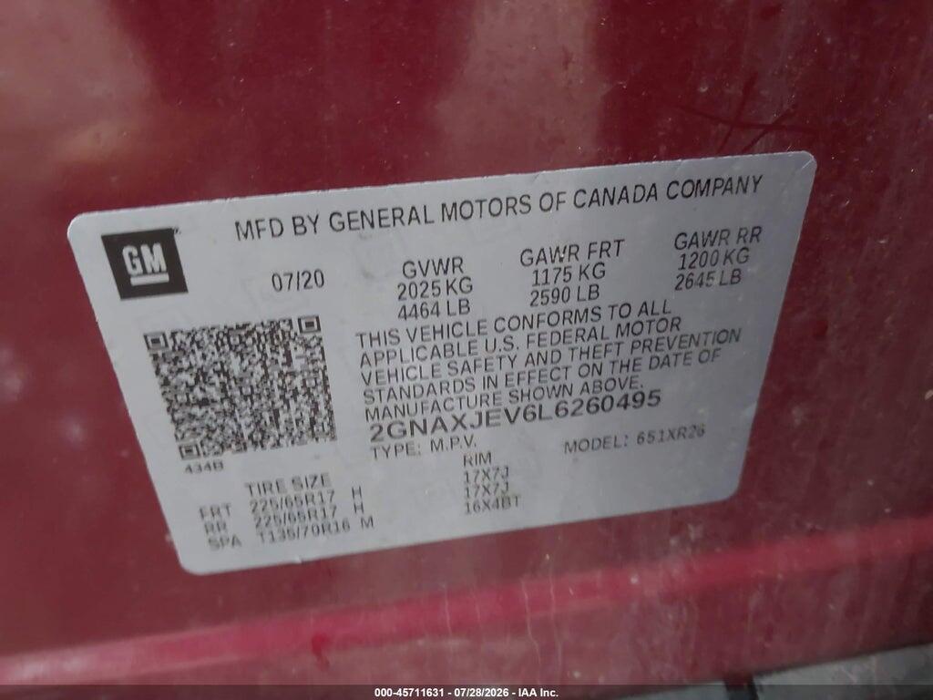 2GNAXJEV6L6260495 2020 CHEVROLET EQUINOX photo no. 9