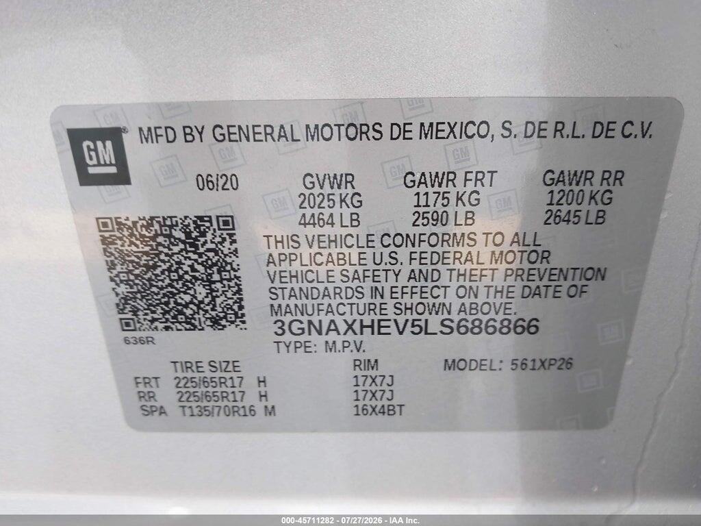 3GNAXHEV5LS686866 2020 CHEVROLET EQUINOX photo no. 9