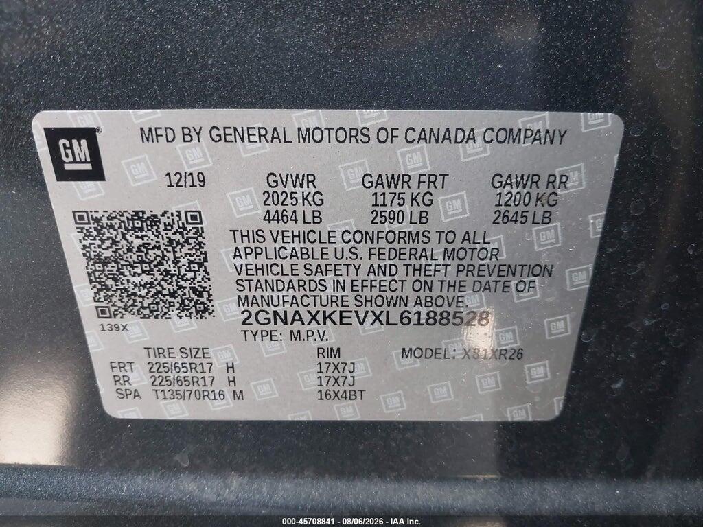 2GNAXKEVXL6188528 2020 CHEVROLET EQUINOX photo no. 9