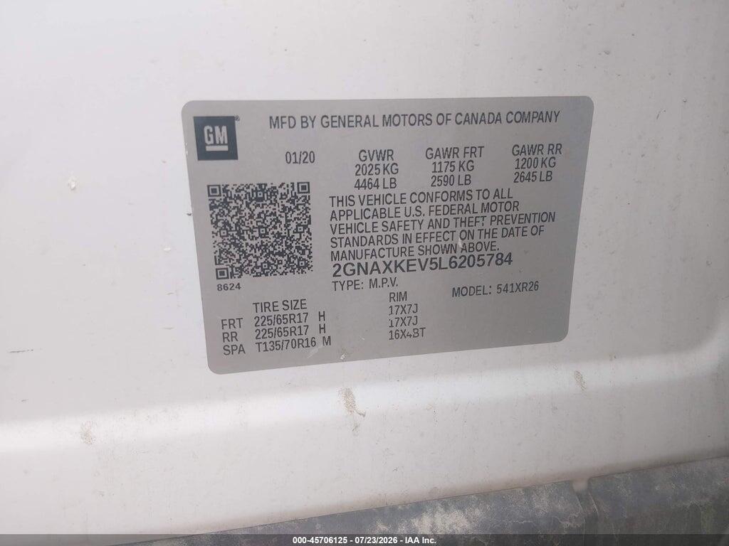 2GNAXKEV5L6205784 2020 CHEVROLET EQUINOX photo no. 9