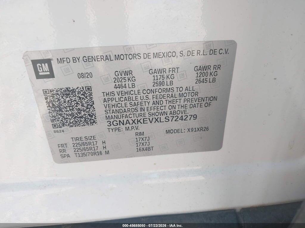 3GNAXKEVXLS724279 2020 CHEVROLET EQUINOX photo no. 9