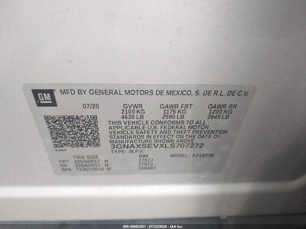 3GNAXSEVXLS707272 2020 CHEVROLET EQUINOX photo no. 9