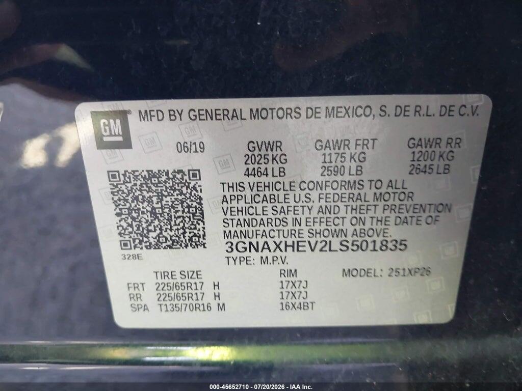3GNAXHEV2LS501835 2020 CHEVROLET EQUINOX photo no. 9