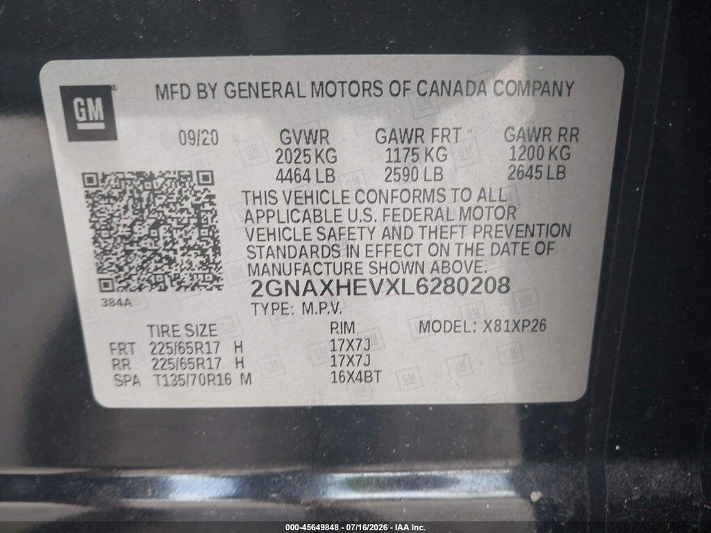 2GNAXHEVXL6280208 2020 CHEVROLET EQUINOX photo no. 9