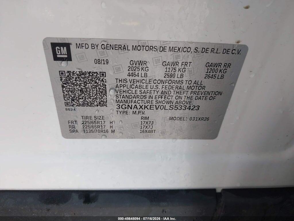 3GNAXKEV0LS533423 2020 CHEVROLET EQUINOX photo no. 9
