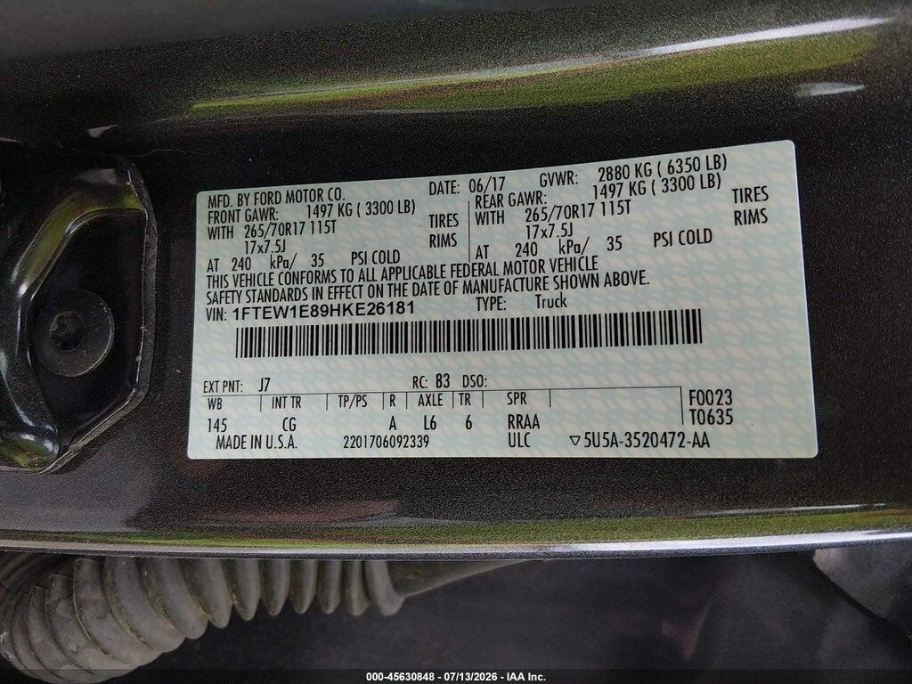 1FTEW1E89HKE26181 2017 FORD F-150 photo no. 9