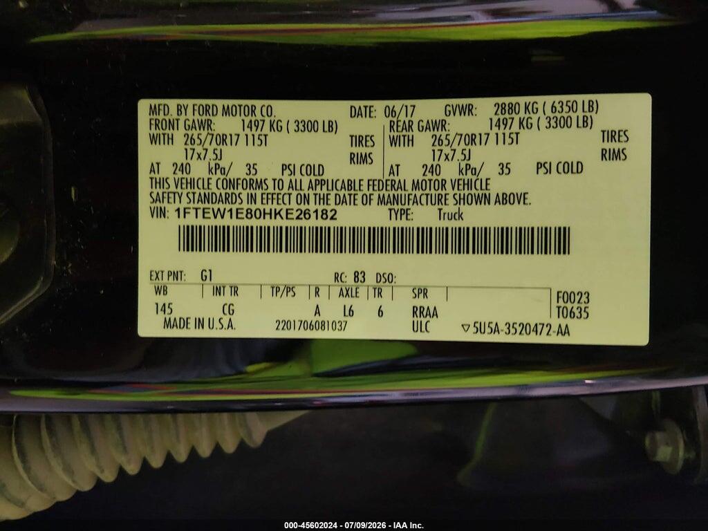1FTEW1E80HKE26182 2017 FORD F-150 photo no. 9