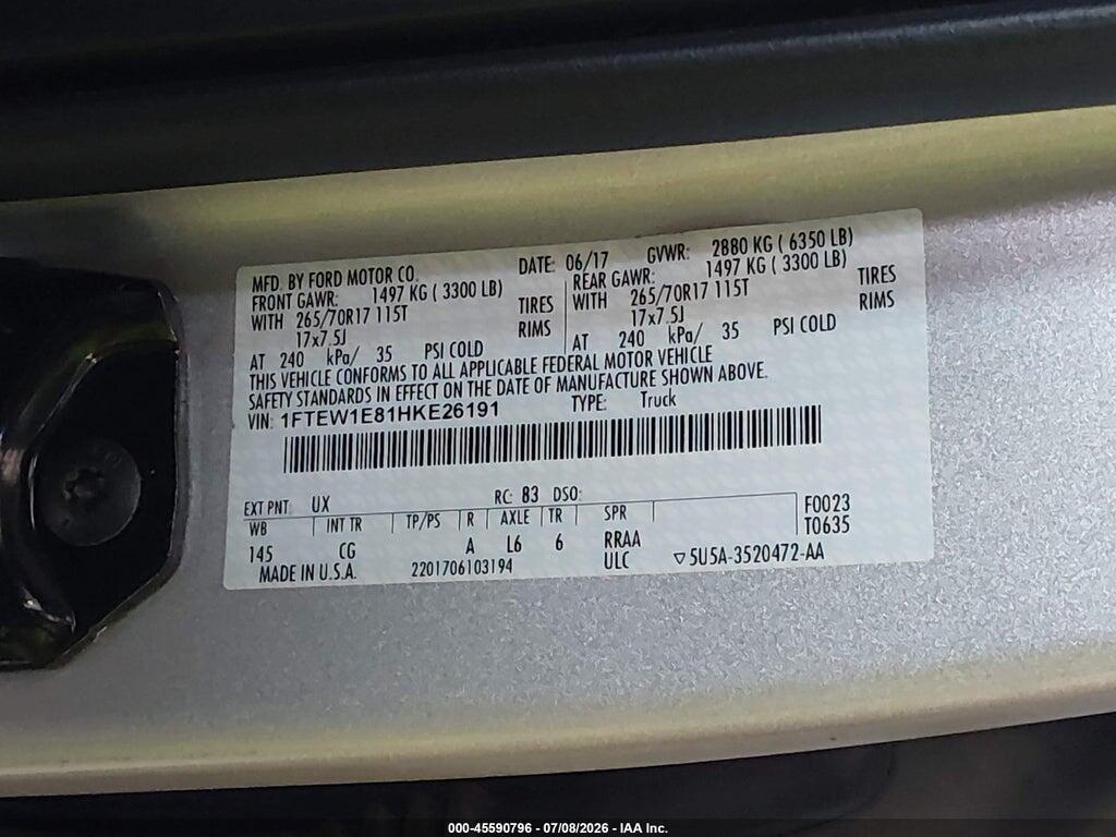 1FTEW1E81HKE26191 2017 FORD F-150 photo no. 9