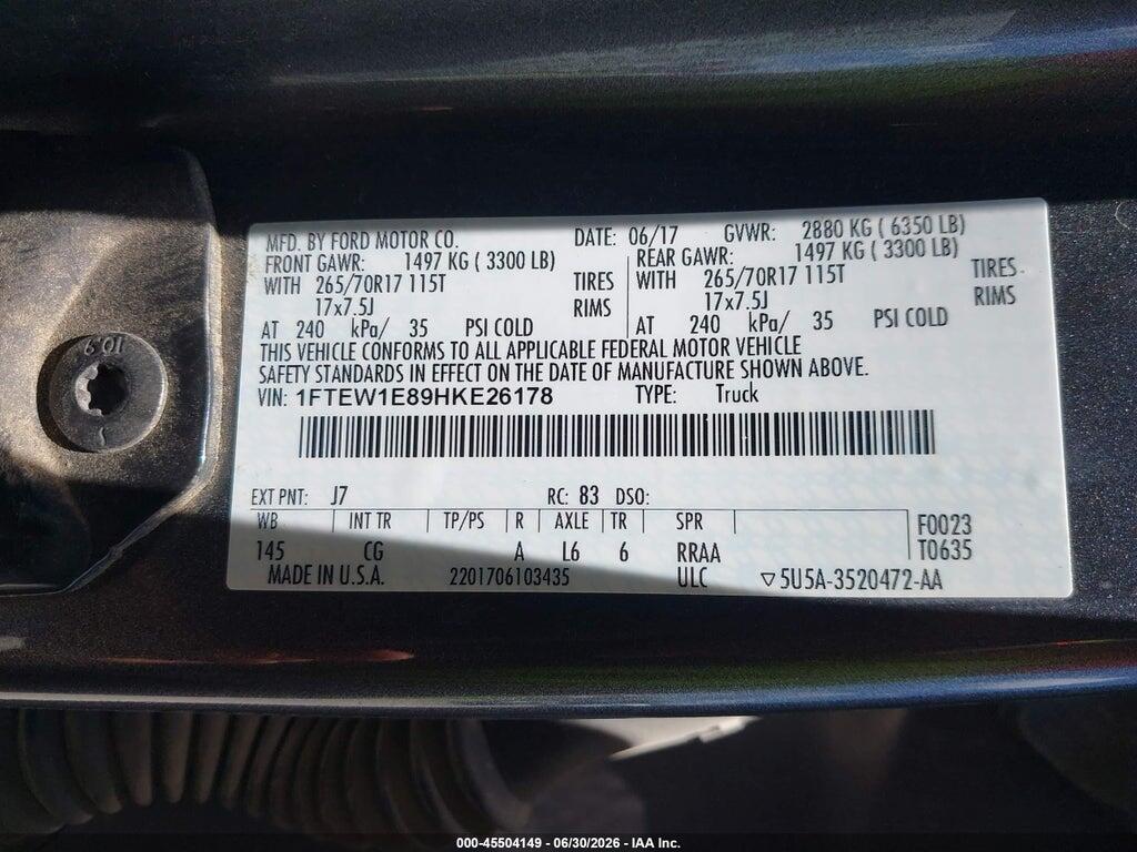 1FTEW1E89HKE26178 2017 FORD F-150 photo no. 9