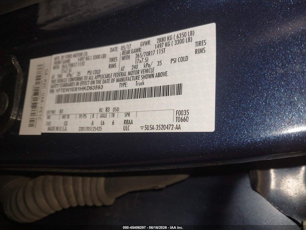 1FTEW1E81HKD63593 2017 FORD F-150 photo no. 9