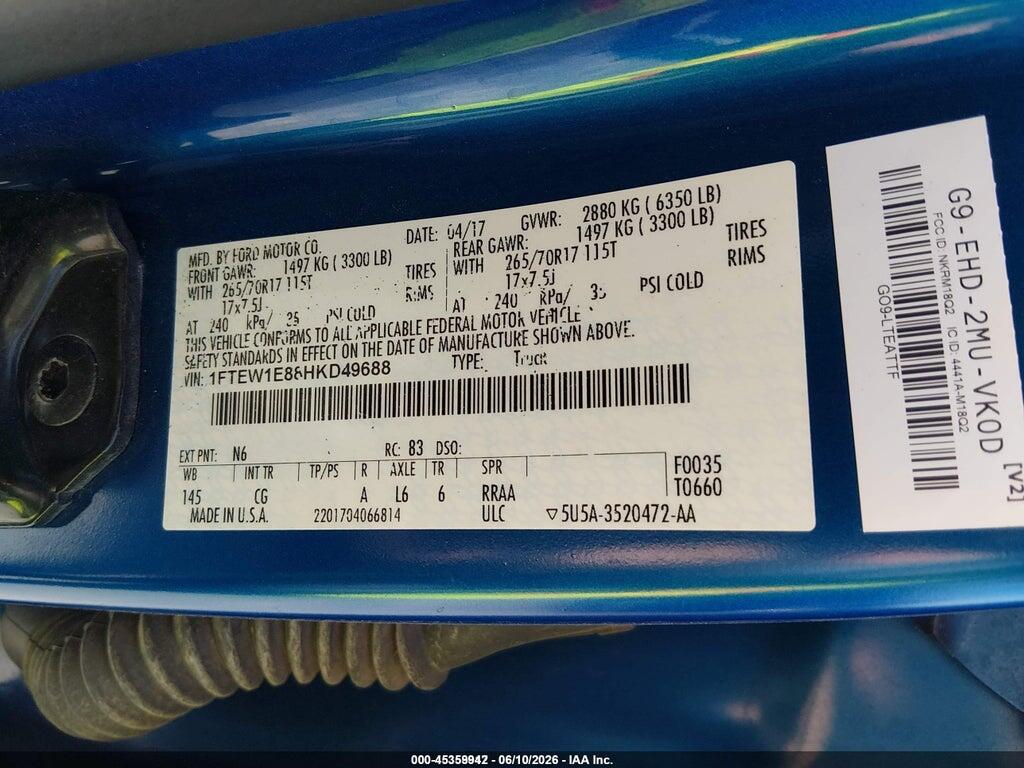 1FTEW1E88HKD49688 2017 FORD F-150 photo no. 9