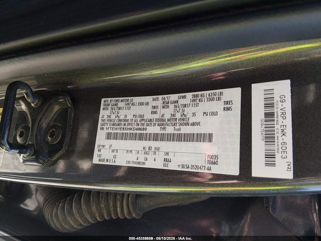 1FTEW1E8XHKD49689 2017 FORD F-150 photo no. 9