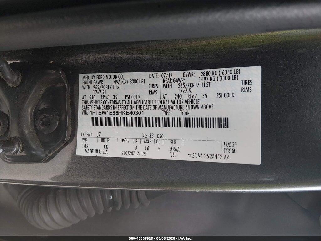 1FTEW1E88HKE40301 2017 FORD F-150 photo no. 9