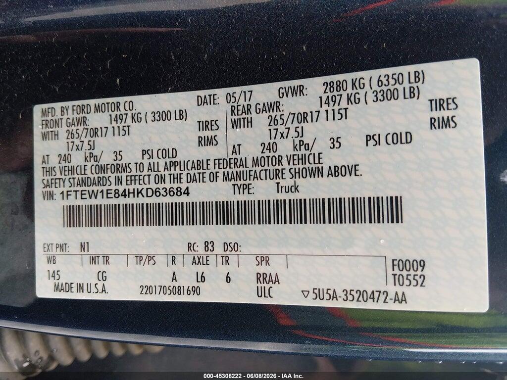 1FTEW1E84HKD63684 2017 FORD F-150 photo no. 9