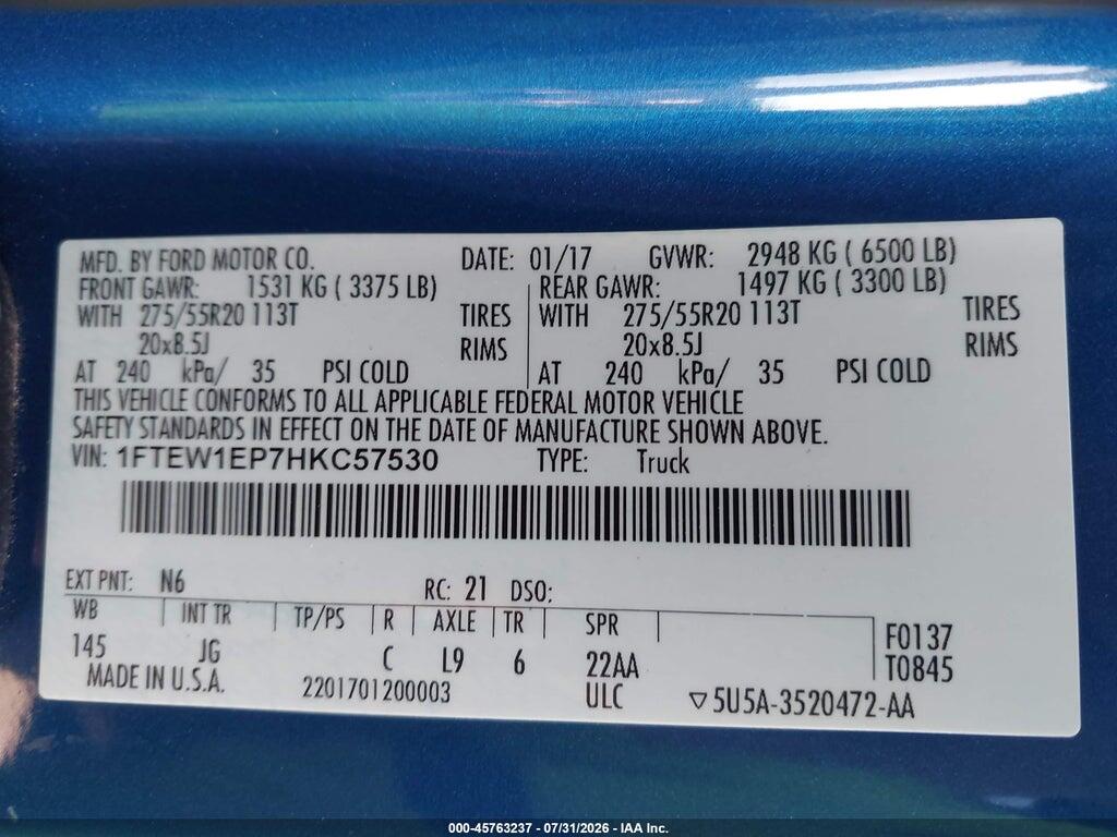 1FTEW1EP7HKC57530 2017 FORD F-150 photo no. 9