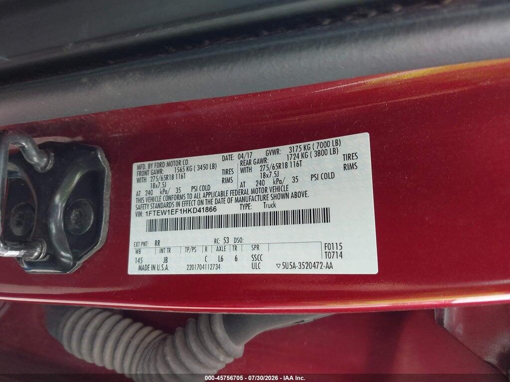 1FTEW1EF1HKD41866 2017 FORD F-150 photo no. 9