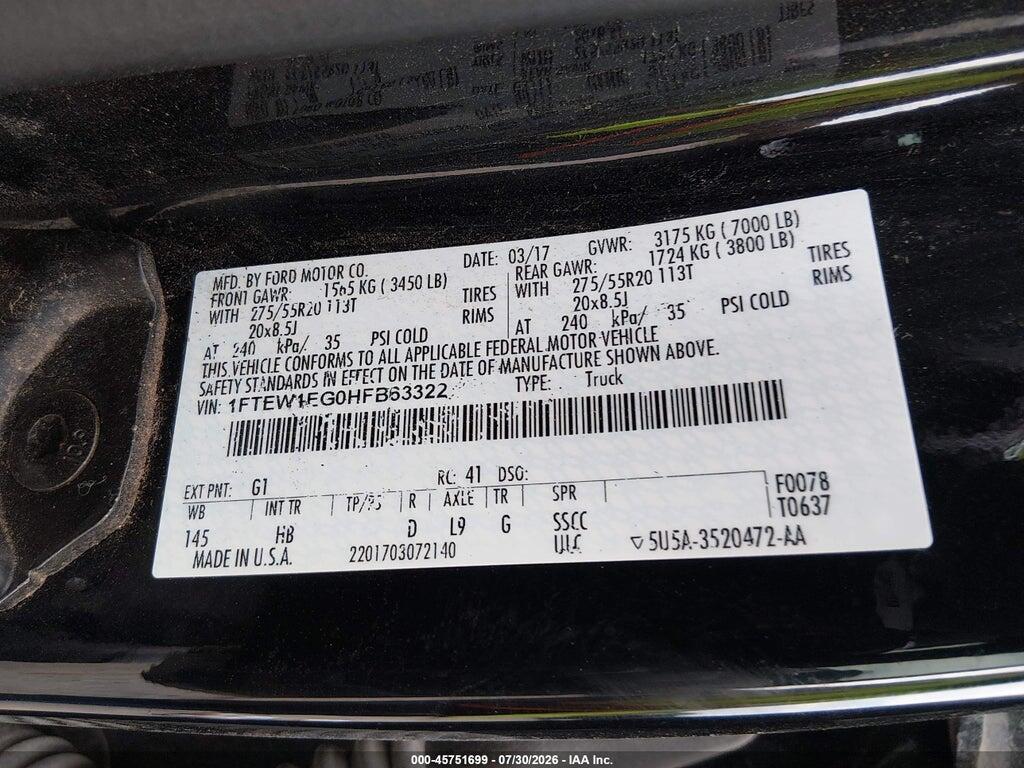 1FTEW1EG0HFB63322 2017 FORD F-150 photo no. 9