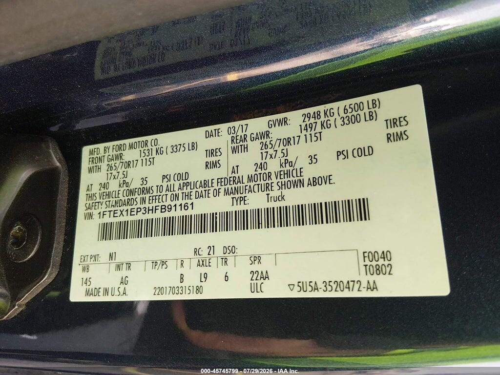 1FTEX1EP3HFB91161 2017 FORD F-150 photo no. 9