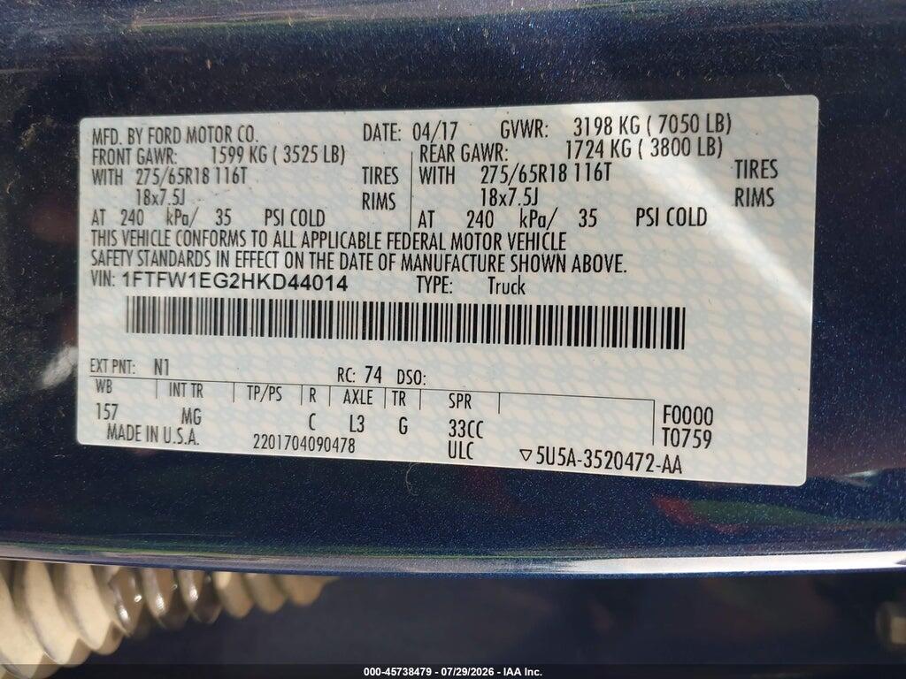 1FTFW1EG2HKD44014 2017 FORD F-150 photo no. 9