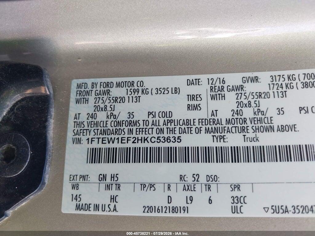 1FTEW1EF2HKC53635 2017 FORD F-150 photo no. 9