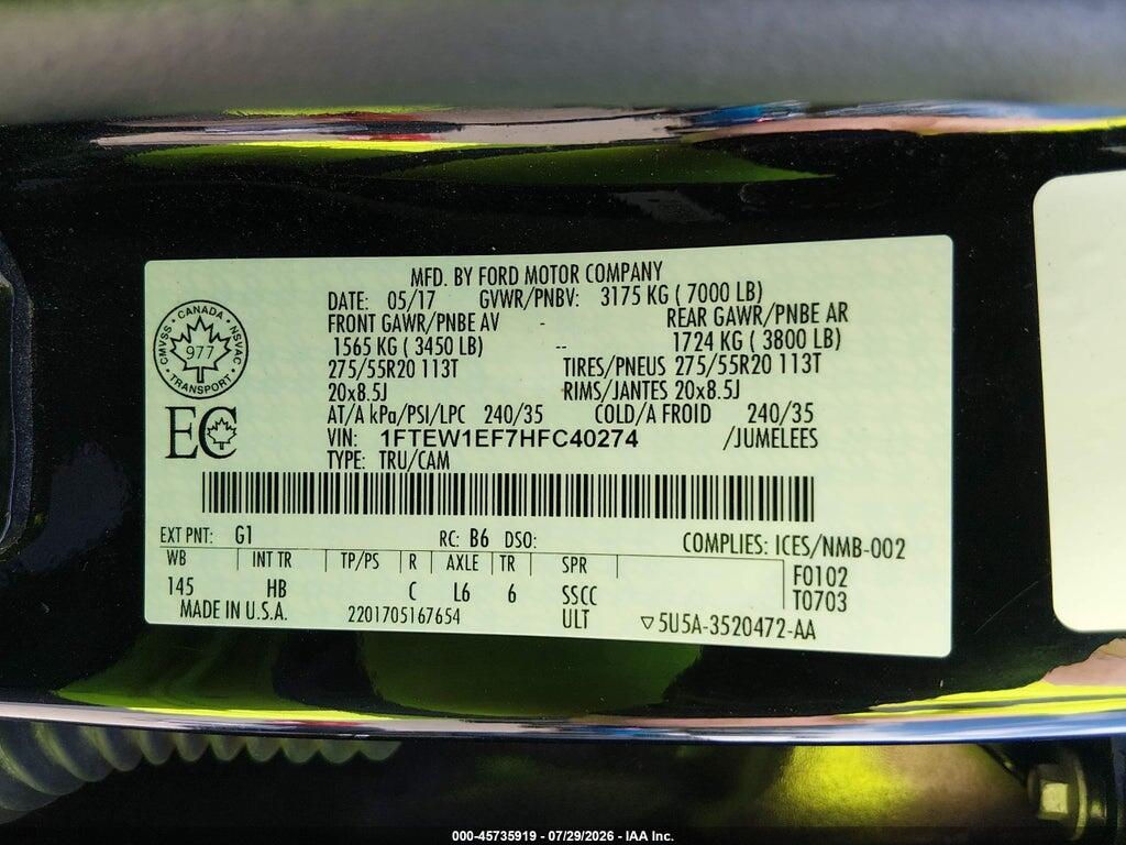 1FTEW1EF7HFC40274 2017 FORD F-150 photo no. 9