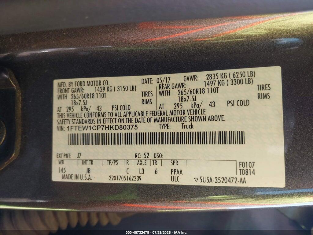 1FTEW1CP7HKD80375 2017 FORD F-150 photo no. 9