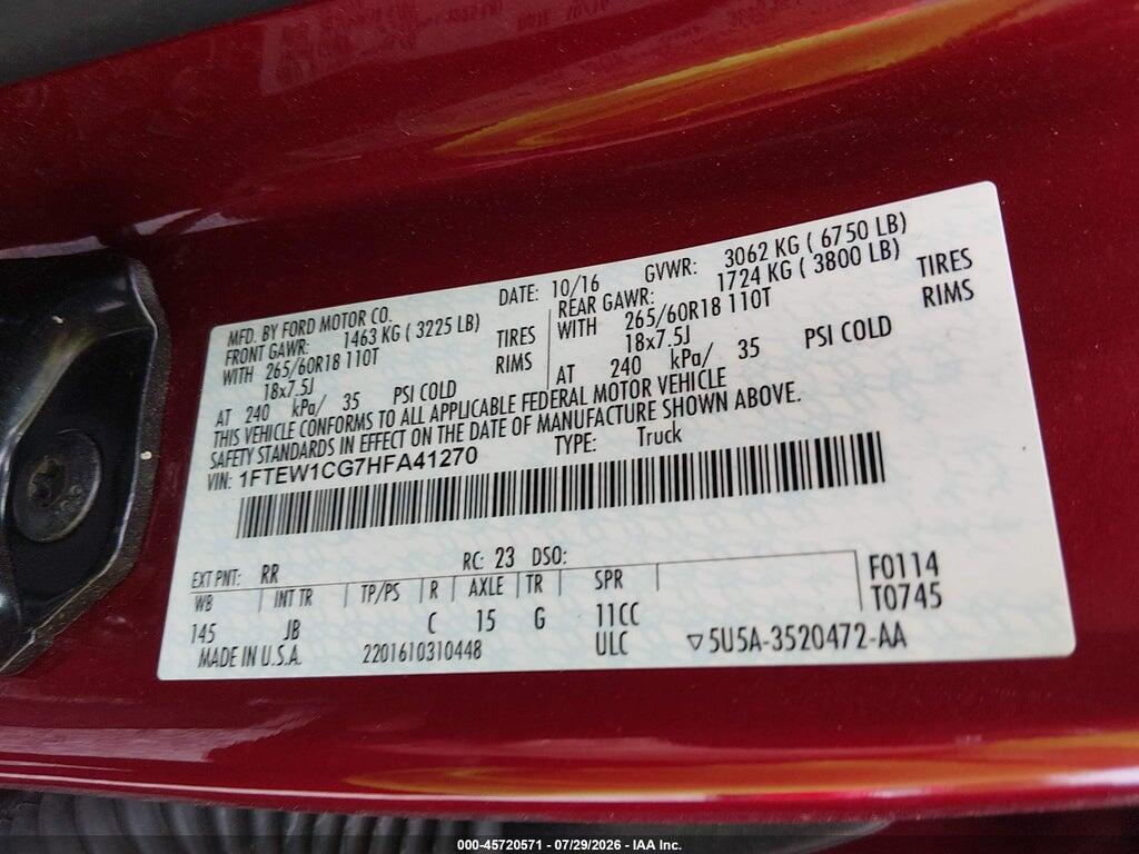 1FTEW1CG7HFA41270 2017 FORD F-150 photo no. 9