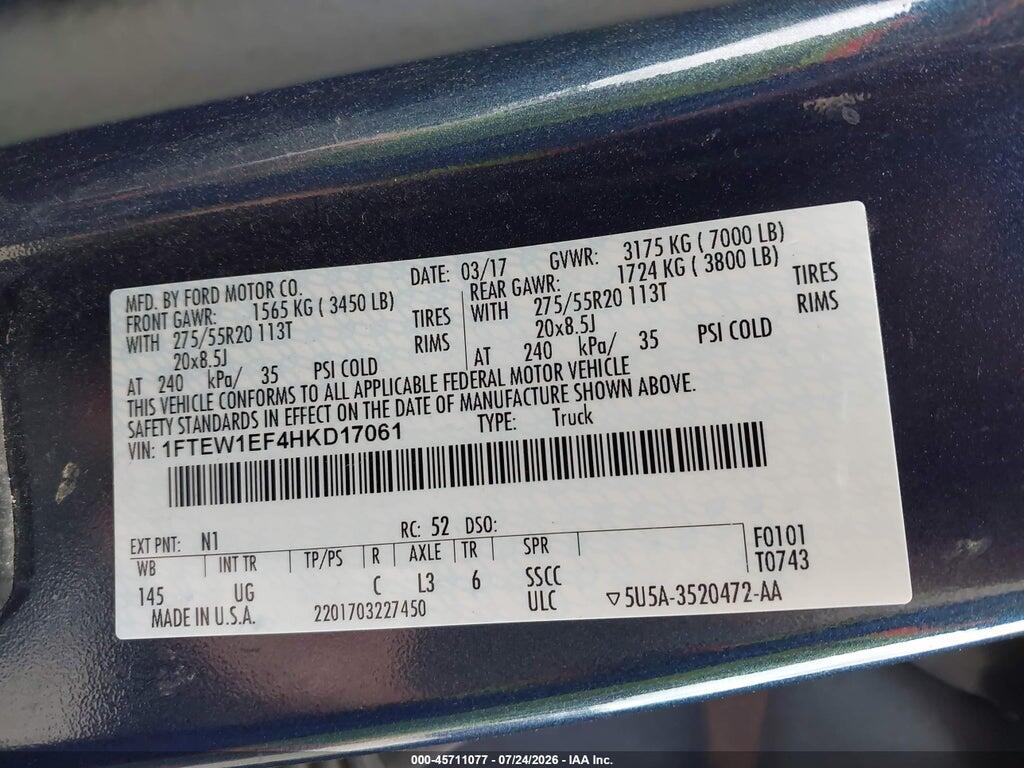 1FTEW1EF4HKD17061 2017 FORD F-150 photo no. 9