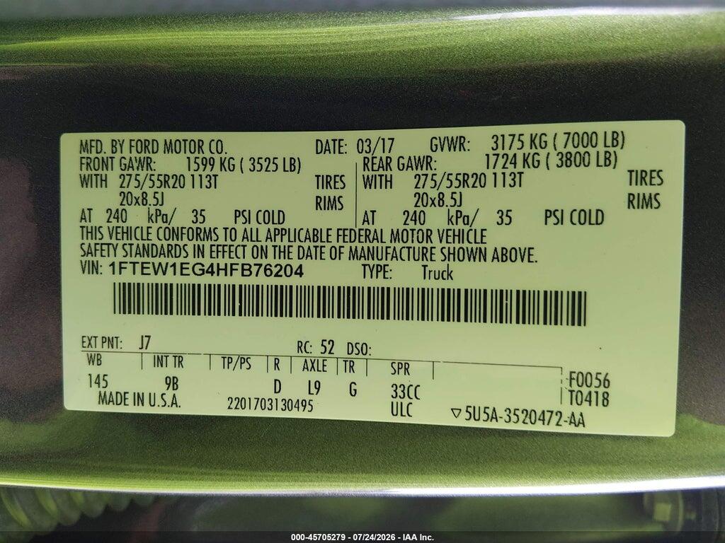 1FTEW1EG4HFB76204 2017 FORD F-150 photo no. 9