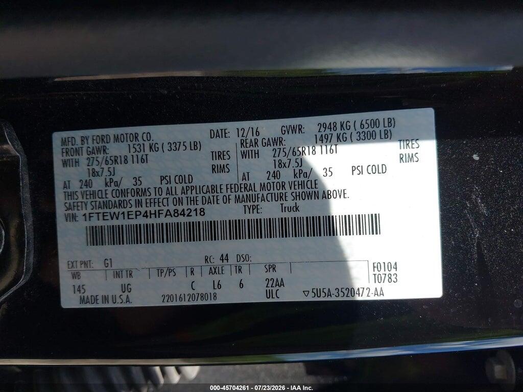 1FTEW1EP4HFA84218 2017 FORD F-150 photo no. 9