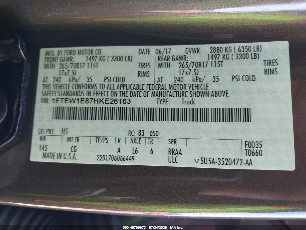 1FTEW1E87HKE26163 2017 FORD F-150 photo no. 9