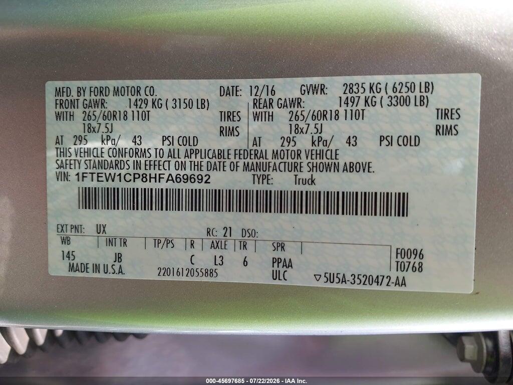 1FTEW1CP8HFA69692 2017 FORD F-150 photo no. 9