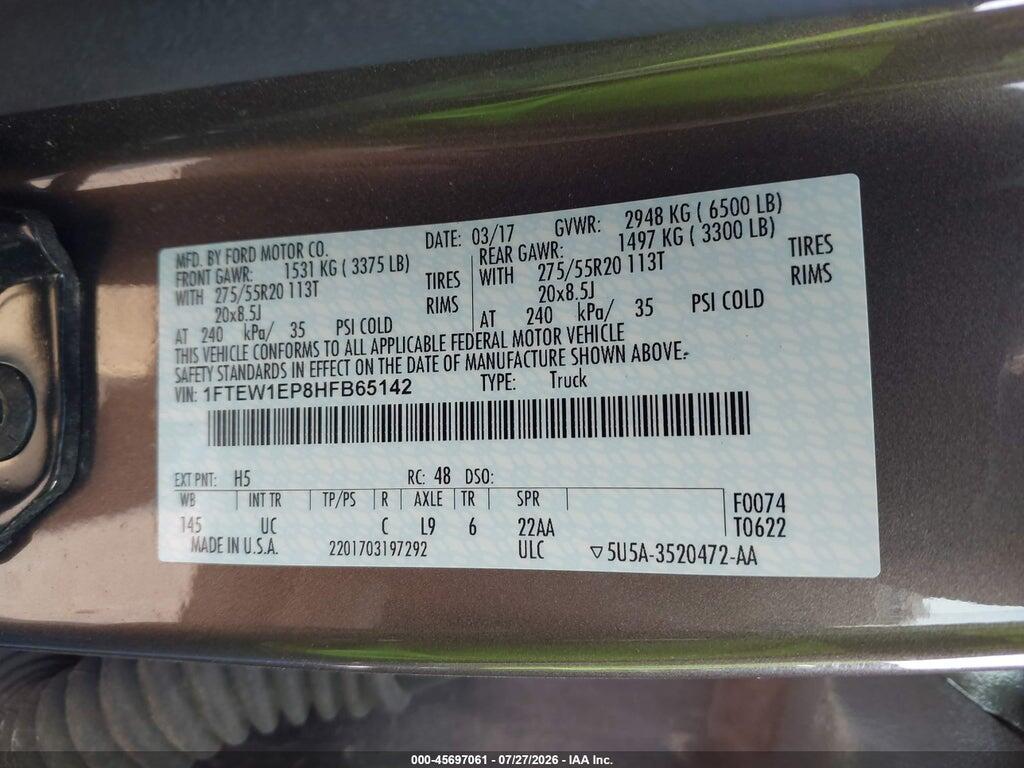 1FTEW1EP8HFB65142 2017 FORD F-150 photo no. 9