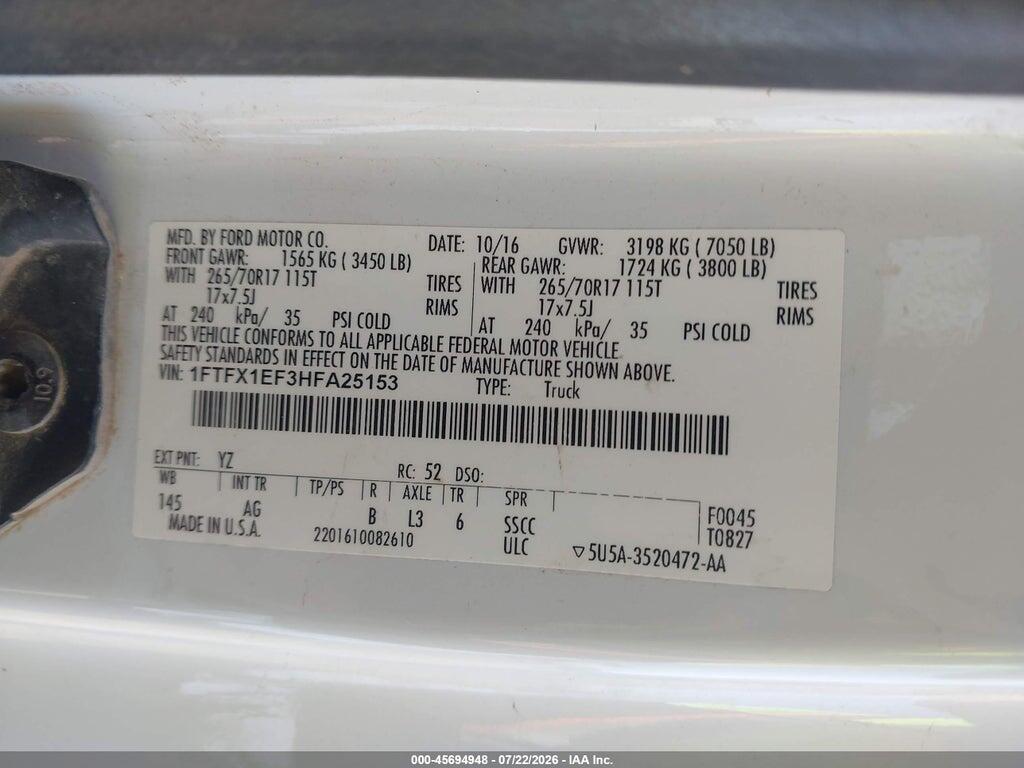 1FTFX1EF3HFA25153 2017 FORD F-150 photo no. 9